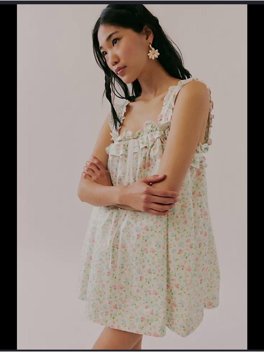 Free People For Love & Lemons Floral Ruffle Mini Dress NWOT SMALL